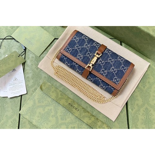 Gucci Jackie 1961 chain wallet in Dark blue and ivory eco washed organic jacquard denim Gucci Jackie 1961 chain wallet in Dark blue and ivory eco washed organic jacquard denim