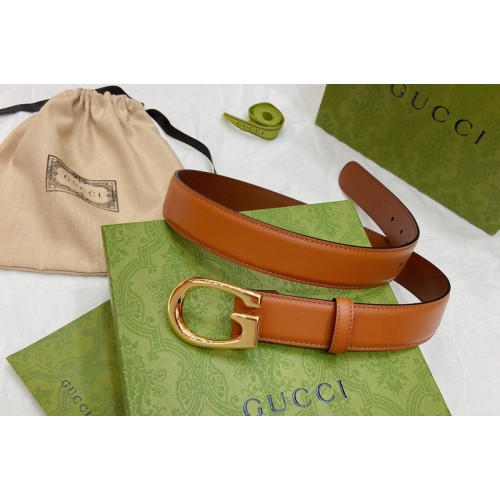 Women Gucci 30mm Thin belt with G buckle in Brown Leather With Gold Buckle Women Gucci 30mm Thin belt with G buckle in Brown Leather With Gold Buckle