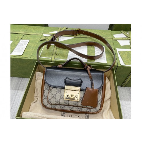 Gucci Padlock mini bag in Beige and ebony Supreme canvas with black leather Gucci Padlock mini bag in Beige and ebony Supreme canvas with black leather
