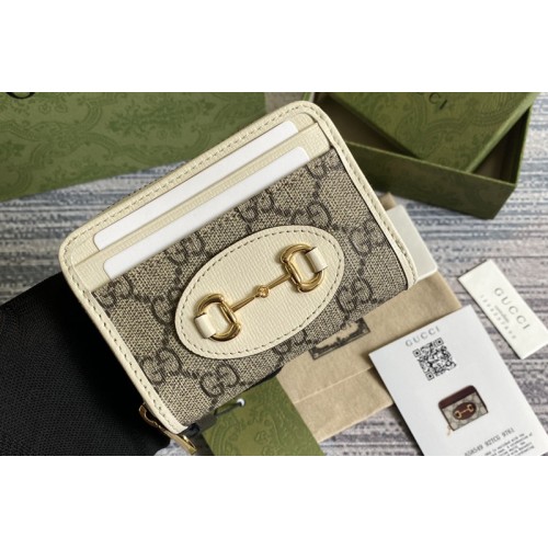Gucci Gucci Horsebit 1955 card case Beige and ebony Supreme canvas With White Leather Gucci Gucci Horsebit 1955 card case Beige and ebony Supreme canvas With White Leather