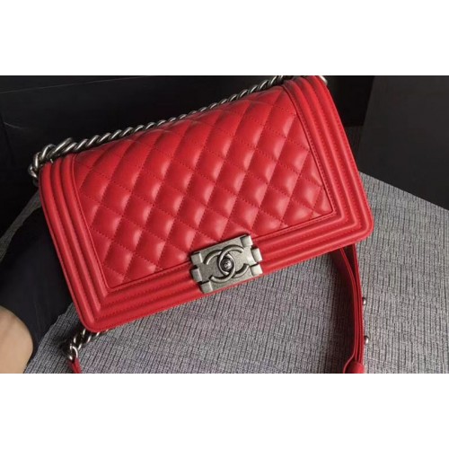 Chanel Le Boy Original Sheepskin Red Leather Shoulder Bags 67086 Silver Chain Chanel Le Boy Original Sheepskin Red Leather Shoulder Bags 67086 Silver Chain