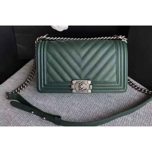 Chanel Le Boy Original Chevron Green Leather Shoulder Bags 67086 Silver Chain Chanel Le Boy Original Chevron Green Leather Shoulder Bags 67086 Silver Chain