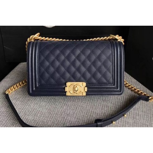 Chanel Le Boy Original Caviar Navy Blue Leather Shoulder Bags 67086 Gold Chain Chanel Le Boy Original Caviar Navy Blue Leather Shoulder Bags 67086 Gold Chain