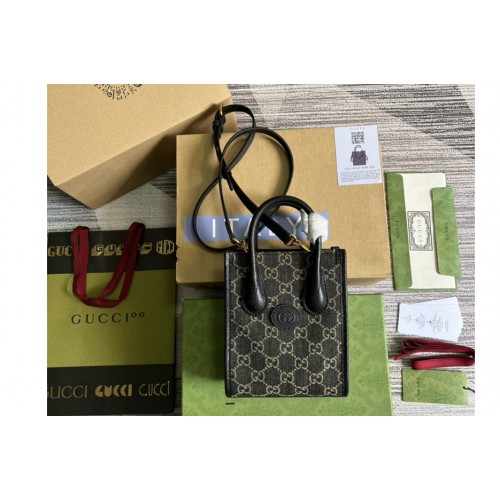 Gucci Mini tote bag with Interlocking G in Black and ivory denim jacquard Gucci Mini tote bag with Interlocking G in Black and ivory denim jacquard