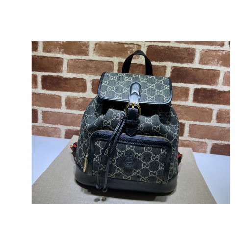 Gucci Backpack with Interlocking G in Black and ivory denim jacquard Gucci Backpack with Interlocking G in Black and ivory denim jacquard