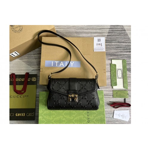 Gucci Medium shoulder bag in Black debossed leather Gucci Medium shoulder bag in Black debossed leather