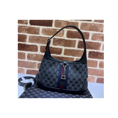 Gucci x Balenciaga Womens Hacker Small Hobo Bag in black and dark grey canvas jacquard Gucci x Balenciaga Womens Hacker Small Hobo Bag in black and dark grey canvas jacquard