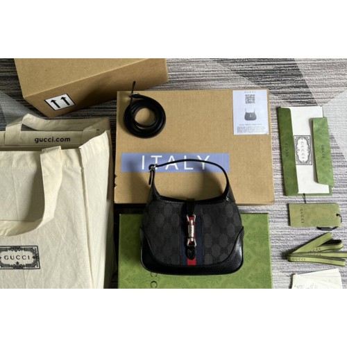 Gucci x Balenciaga Womens Hacker Mini Hobo Bag in black and dark grey canvas jacquard Gucci x Balenciaga Womens Hacker Mini Hobo Bag in black and dark grey canvas jacquard