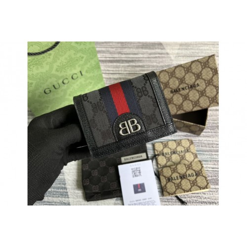 Gucci x Balenciaga Womens Hacker Card Case Wallet in black and dark grey canvas jacquard Gucci x Balenciaga Womens Hacker Card Case Wallet in black and dark grey canvas jacquard
