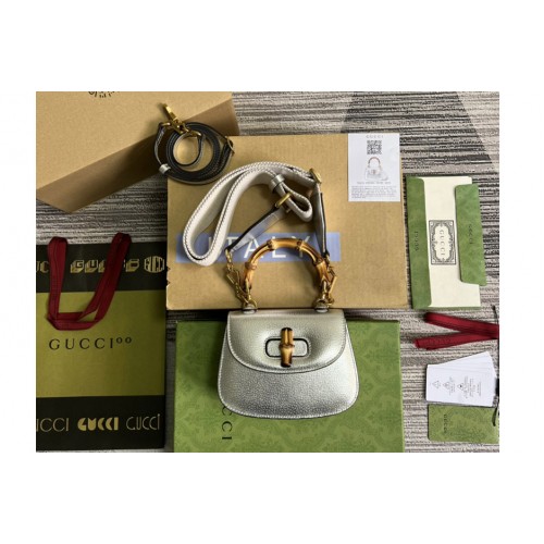 Gucci Mini top handle bag with Bamboo in Silver leather Gucci Mini top handle bag with Bamboo in Silver leather