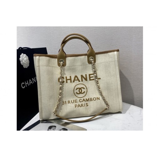 Chanel A66941 Large Shopping Bag in Beige Mixed Fibers Chanel A66941 Large Shopping Bag in Beige Mixed Fibers