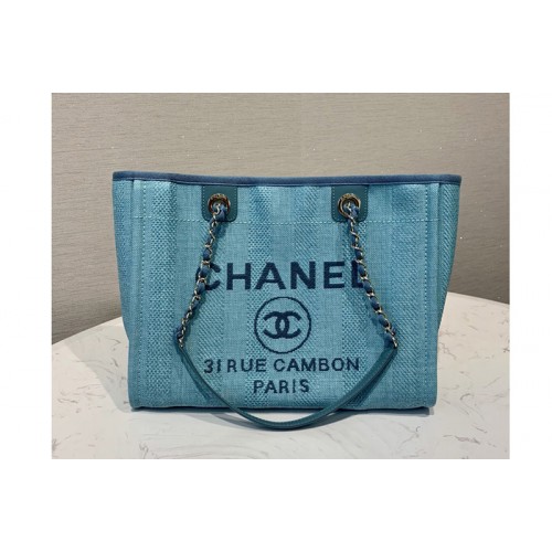 Chanel A67001 Shopping Bag in Blue Mixed Fibers Chanel A67001 Shopping Bag in Blue Mixed Fibers