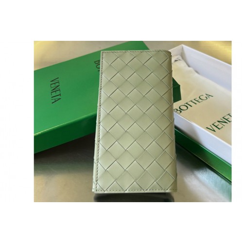 Bottega Veneta Long Intrecciato Wallet in Travertine Parakeet Leather Bottega Veneta Long Intrecciato Wallet in Travertine Parakeet Leather