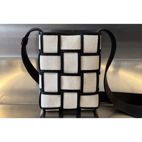 Bottega Veneta Mini Cassette Cross-Body Bag in White Black Canvas Bottega Veneta Mini Cassette Cross-Body Bag in White Black Canvas
