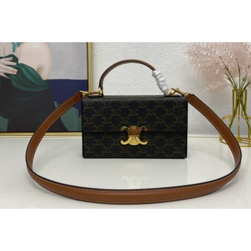 Celine BOX TRIOMPHE Bag IN TRIOMPHE CANVAS AND TAN CALFSKIN Celine BOX TRIOMPHE Bag IN TRIOMPHE CANVAS AND TAN CALFSKIN