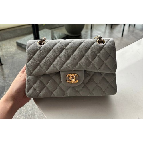Chanel A01113 Small Classic Handbag in Gray Grained Calfskin Chanel A01113 Small Classic Handbag in Gray Grained Calfskin