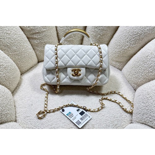 Chanel AS2431 Mini Classic Handbag with Top Handle in White Lambskin Chanel AS2431 Mini Classic Handbag with Top Handle in White Lambskin