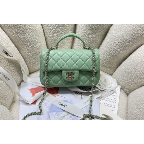Chanel AS2431 Mini Classic Handbag with Top Handle in Green Lambskin Chanel AS2431 Mini Classic Handbag with Top Handle in Green Lambskin