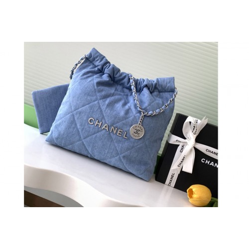 Chanel 22 Small Handbag AS3260 in Blue Denim Chanel 22 Small Handbag AS3260 in Blue Denim