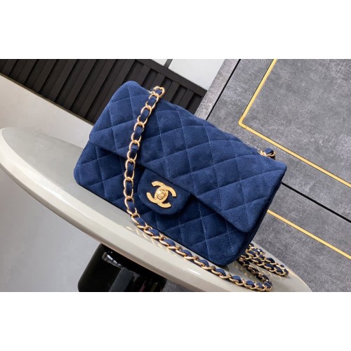 Chanel A69900 Mini Classic Handbag in Blue Velvet Chanel A69900 Mini Classic Handbag in Blue Velvet