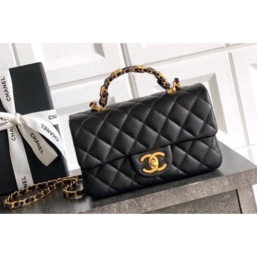Chanel Mini Flap Bag With Top Handle in Black Leather Chanel Mini Flap Bag With Top Handle in Black Leather