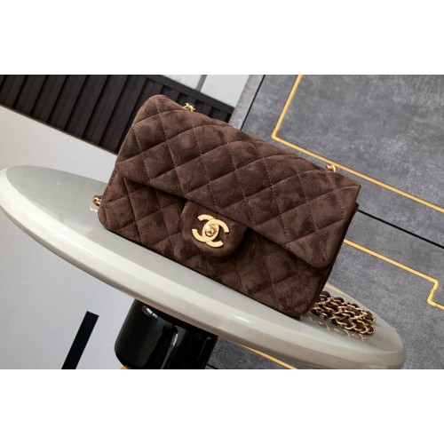 Chanel A69900 Mini Classic Handbag in Dark Brown Velvet Chanel A69900 Mini Classic Handbag in Dark Brown Velvet