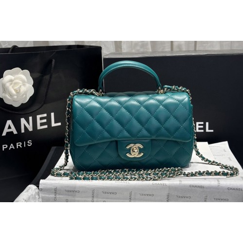 Chanel AS2431 Mini Flap handbag with top handle in Dark Green Leather Chanel AS2431 Mini Flap handbag with top handle in Dark Green Leather
