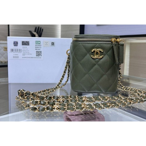 Chanel AS3583 Small Vanity With Chain in Green Leather Chanel AS3583 Small Vanity With Chain in Green Leather