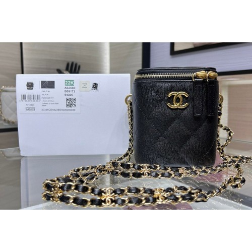 Chanel AS3583 Small Vanity With Chain in Black Leather Chanel AS3583 Small Vanity With Chain in Black Leather