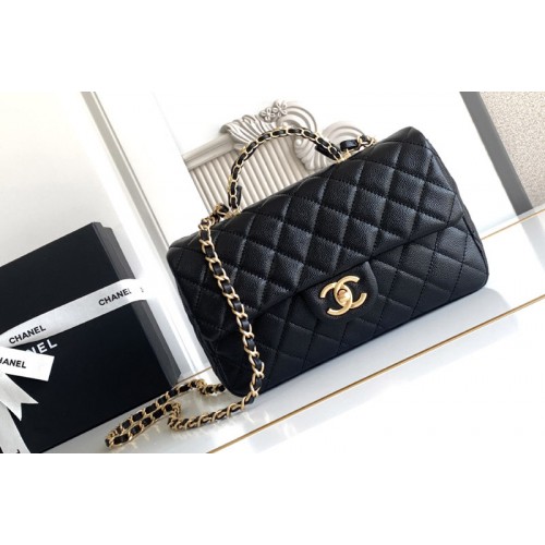 Chanel AS5702 Small Flap Bag With Top Handle In Black Leather Chanel AS5702 Small Flap Bag With Top Handle In Black Leather