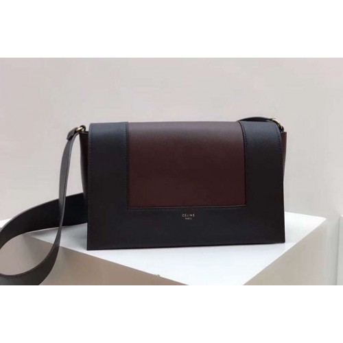 Celine Medium Frame Shoulder Bag Smooth Calfskin Leather Black Wine Celine Medium Frame Shoulder Bag Smooth Calfskin Leather Black Wine