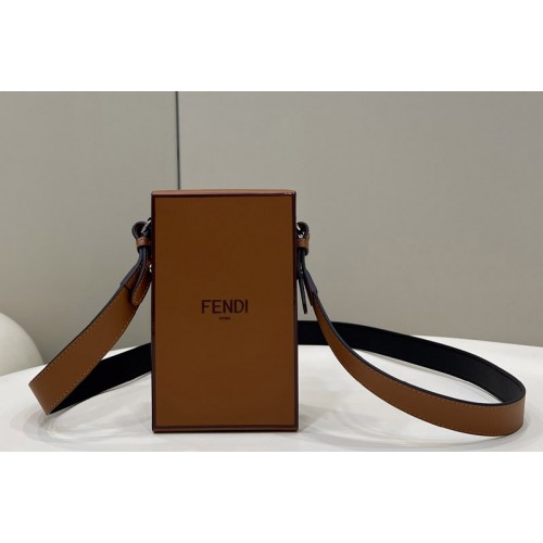 Fendi 7VA519 Fendi Box Shoulder Bag in Brown Leather Fendi 7VA519 Fendi Box Shoulder Bag in Brown Leather