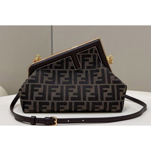 Fendi 8BP129 Fendi First Small Bag in Brown FF jacquard fabric Fendi 8BP129 Fendi First Small Bag in Brown FF jacquard fabric