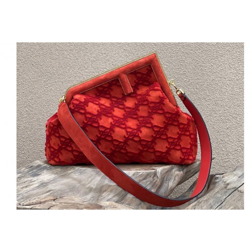 Fendi 8BP127 Fendi First Medium Bag in Red suede Fendi 8BP127 Fendi First Medium Bag in Red suede
