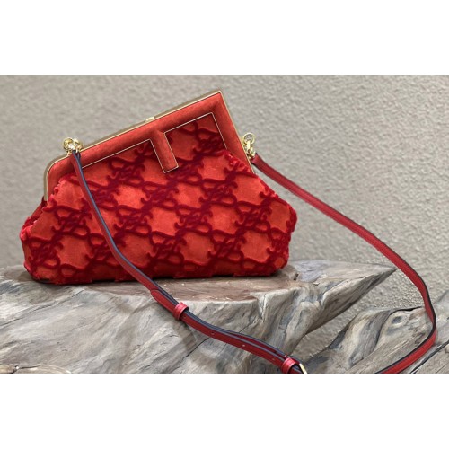 Fendi 8BP129 Fendi First Small Bag in Red suede Fendi 8BP129 Fendi First Small Bag in Red suede