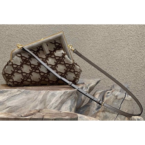 Fendi 8BP129 Fendi First Small Bag in Khaki suede Fendi 8BP129 Fendi First Small Bag in Khaki suede