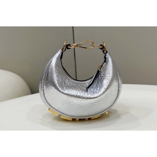 Fendi 7AS089 Nano Fendigraphy Mini hobo bag in Silver leather charm Fendi 7AS089 Nano Fendigraphy Mini hobo bag in Silver leather charm