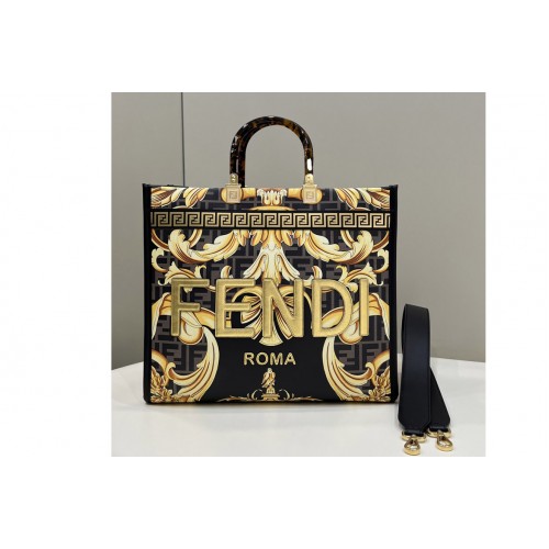 Fendi & 038 Versace 8BH386 Fendace Sunshine Medium Shopper Bag in Fendace Printed Black leather Fendi & 038 Versace 8BH386 Fendace Sunshine Medium Shopper Bag in Fendace Printed Black leather