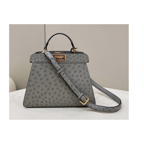 Fendi 8BN244 Peekaboo Iseeu Small Bag in Gray ostrich leather Fendi 8BN244 Peekaboo Iseeu Small Bag in Gray ostrich leather