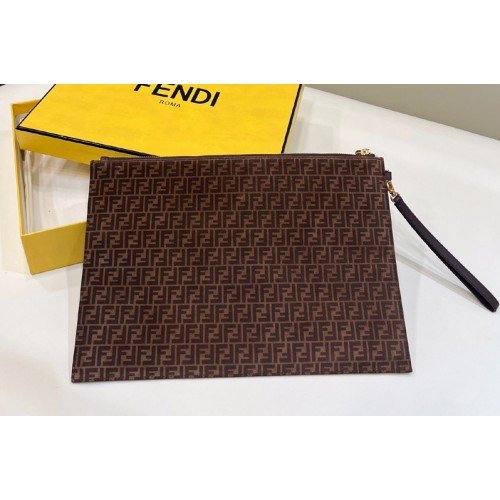 Fendi 8N0149 Medium Flat Pouch in Brown Canvas Fendi 8N0149 Medium Flat Pouch in Brown Canvas