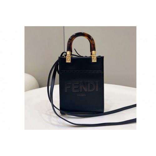 Fendi 8BS051 Mini Sunshine Shopper tote Bag in Black leather Fendi 8BS051 Mini Sunshine Shopper tote Bag in Black leather