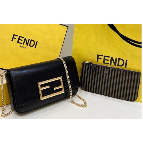Fendi 8BS032 Wallet On Chain With Pouches mini bag in Black leather Fendi 8BS032 Wallet On Chain With Pouches mini bag in Black leather