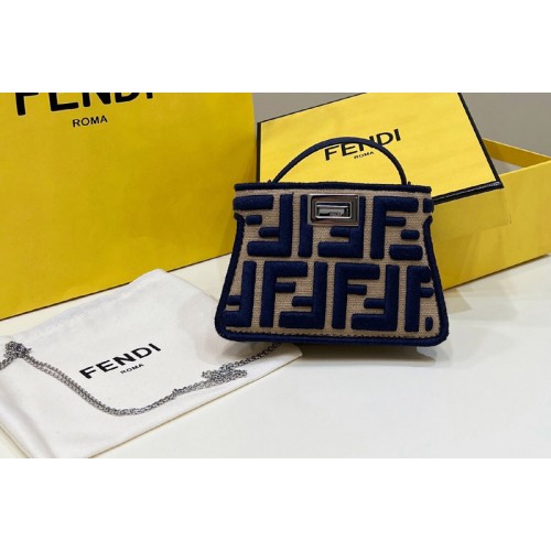 Fendi Nano Peekaboo Bag in Blue canvas FF Fendi Nano Peekaboo Bag in Blue canvas FF