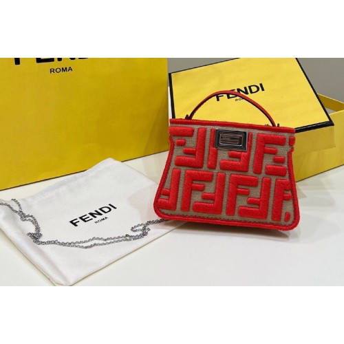 Fendi Nano Peekaboo Bag in Red canvas FF Fendi Nano Peekaboo Bag in Red canvas FF