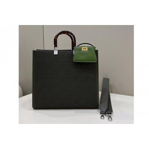 Fendi 8BH386 Medium Sunshine Shopper bag in Green FF fabric Fendi 8BH386 Medium Sunshine Shopper bag in Green FF fabric