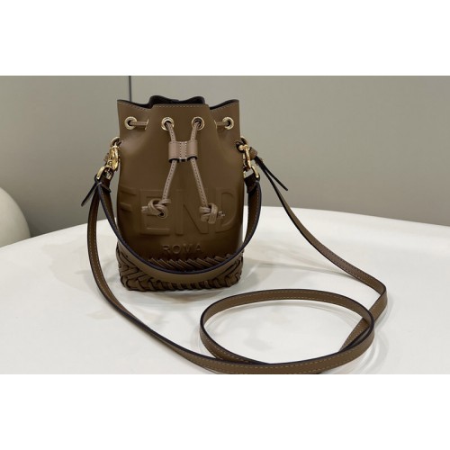 Fendi 8BR600 Small Mon Tresor bucket Mini bag in Brown leather with decorative stitching Fendi 8BR600 Small Mon Tresor bucket Mini bag in Brown leather with decorative stitching