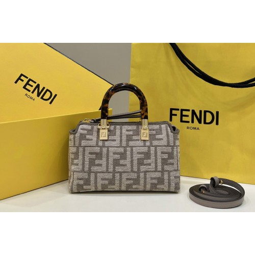 Fendi 8BS067 By The Way mini Boston bag in dark gray tapestry fabric Fendi 8BS067 By The Way mini Boston bag in dark gray tapestry fabric