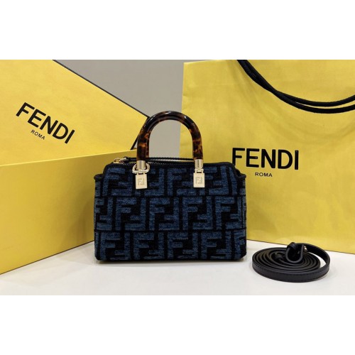 Fendi 8BS067 By The Way mini Boston bag in blue tapestry fabric Fendi 8BS067 By The Way mini Boston bag in blue tapestry fabric