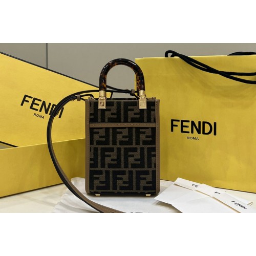 Fendi 8BS051 Sunshine Mini Shopper Tote bag in Brown FF jacquard fabric Fendi 8BS051 Sunshine Mini Shopper Tote bag in Brown FF jacquard fabric
