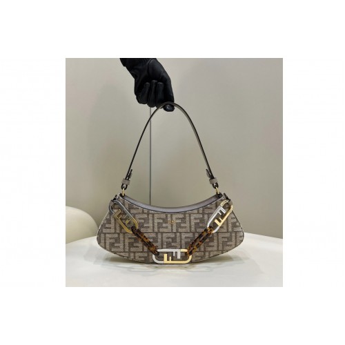 Fendi 8BS068 OLock Swing pouch bag in Dark gray tapestry fabric Fendi 8BS068 OLock Swing pouch bag in Dark gray tapestry fabric
